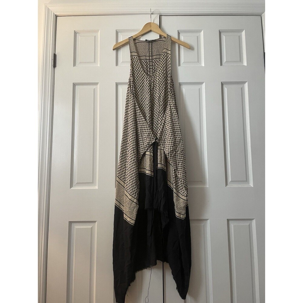 LEMURIA Keffiyeh Scarf Print Maxi Dress Asymmetrical Handkerchief Hem Boho L